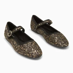 Ballerines Amelie à paillettes or et bride