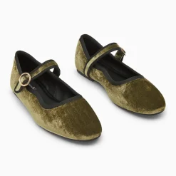 Ballerines Amelie en velours kaki à bride