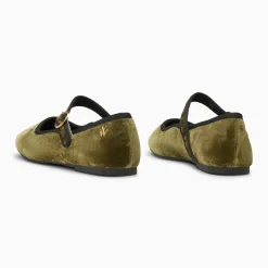Ballerines Amelie en velours kaki à bride