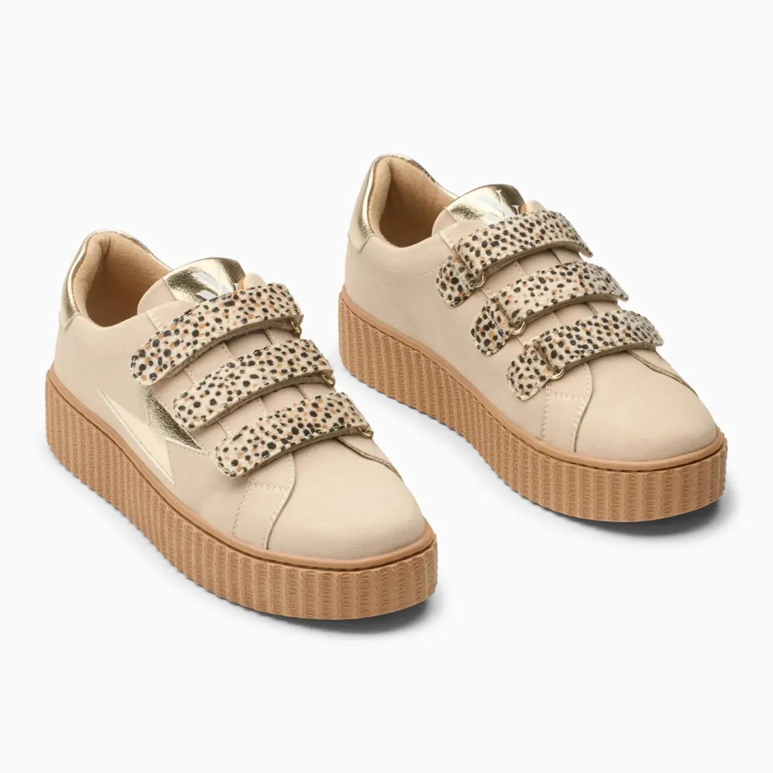 Baskets éclair Aby beige et or et à scratchs guépard