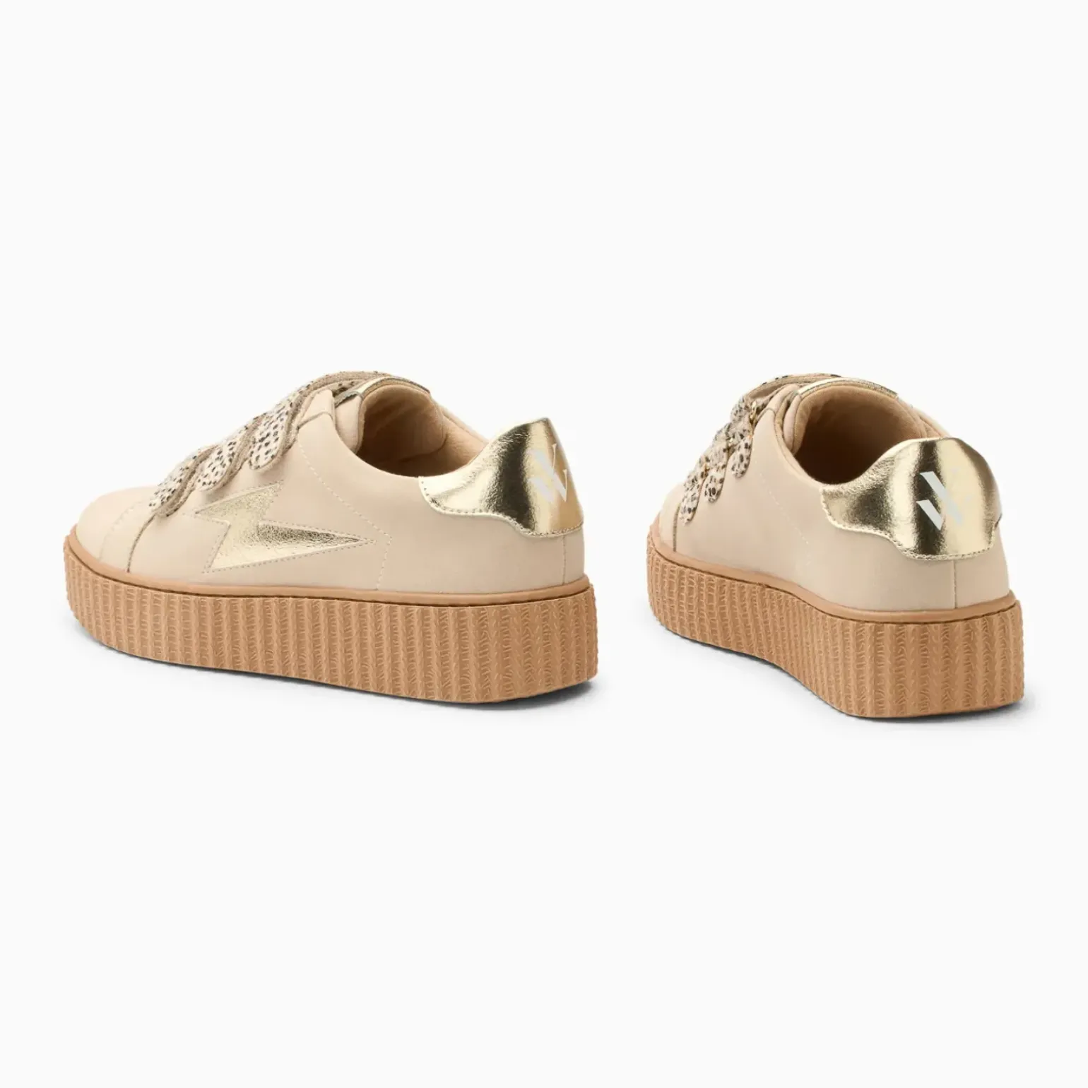 Baskets éclair Aby beige et or et à scratchs guépard