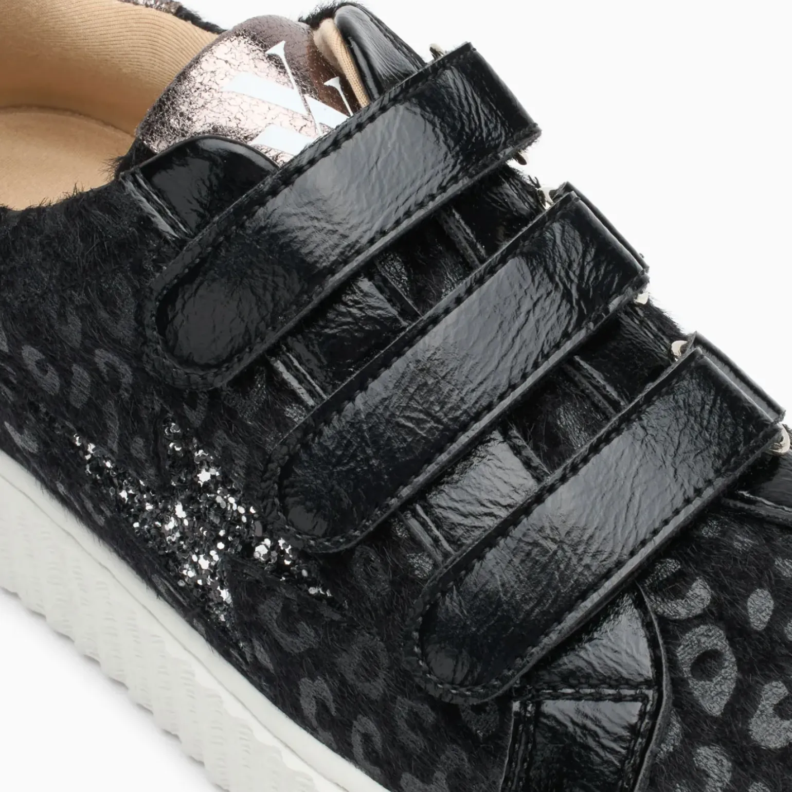 Baskets éclair Alia léopard noir à scratchs vernis