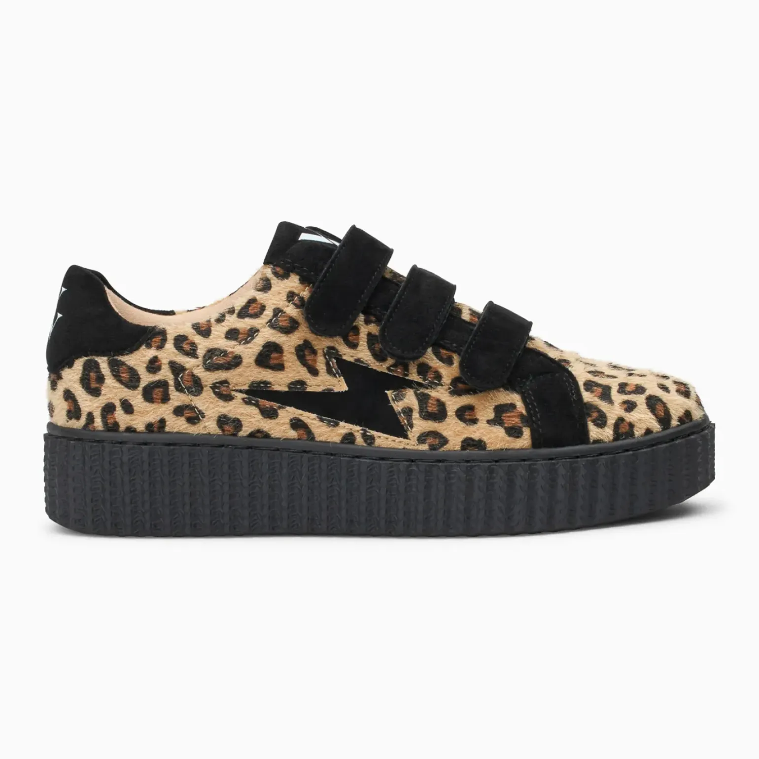 Baskets éclair Alia léopard beige et noir à scratchs
