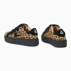 Baskets éclair Alia léopard beige et noir à scratchs