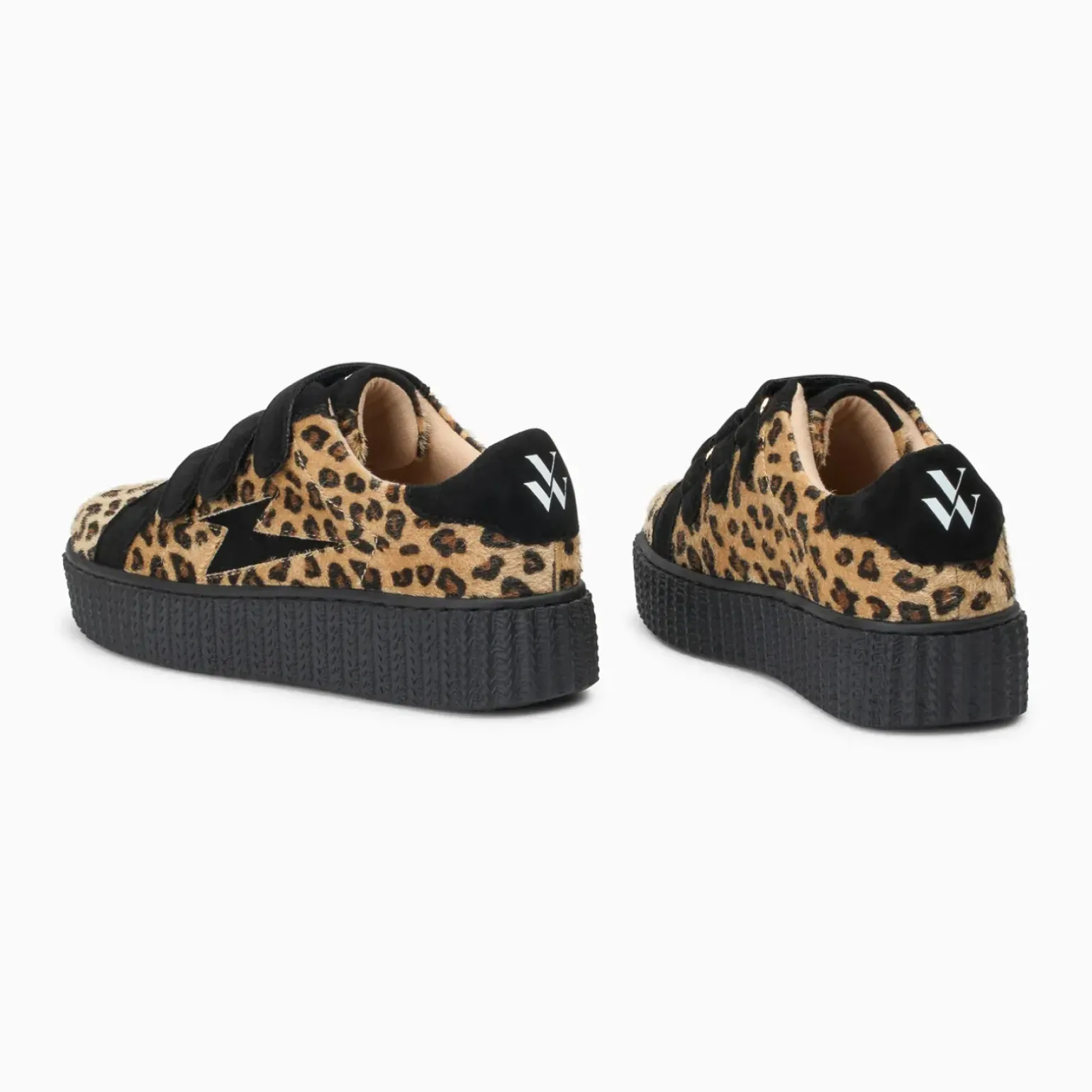 Baskets éclair Alia léopard beige et noir à scratchs
