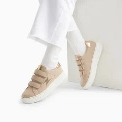Baskets éclair Alison beige et or à scratchs