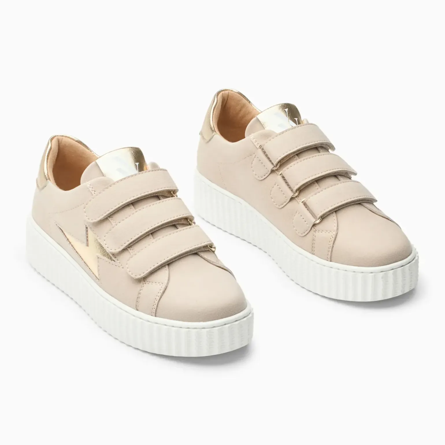 Baskets éclair Alison beige et or à scratchs