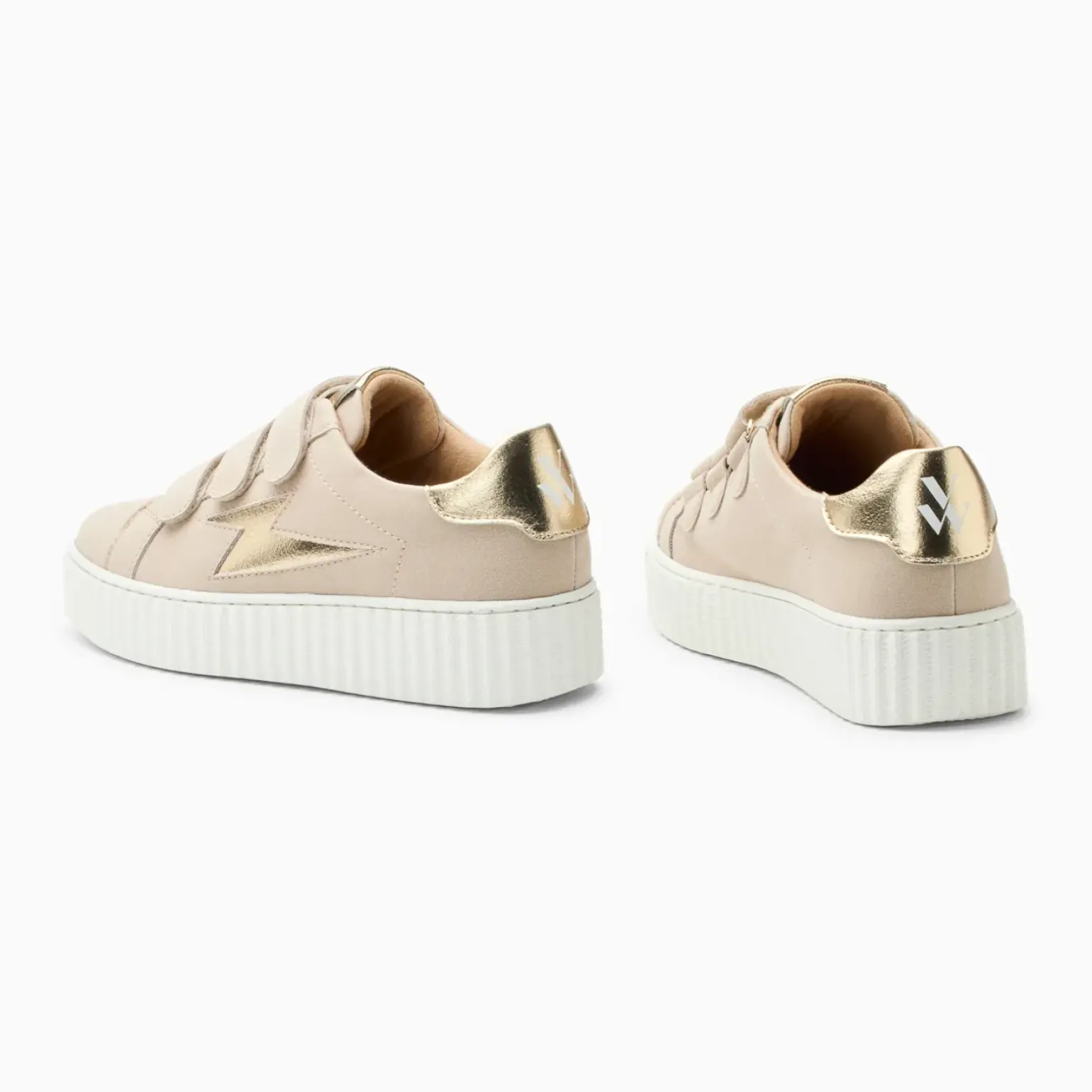 Baskets éclair Alison beige et or à scratchs
