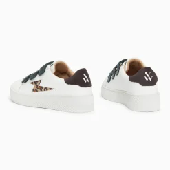 Baskets éclair Andréa blanc et léopard à scratchs verts