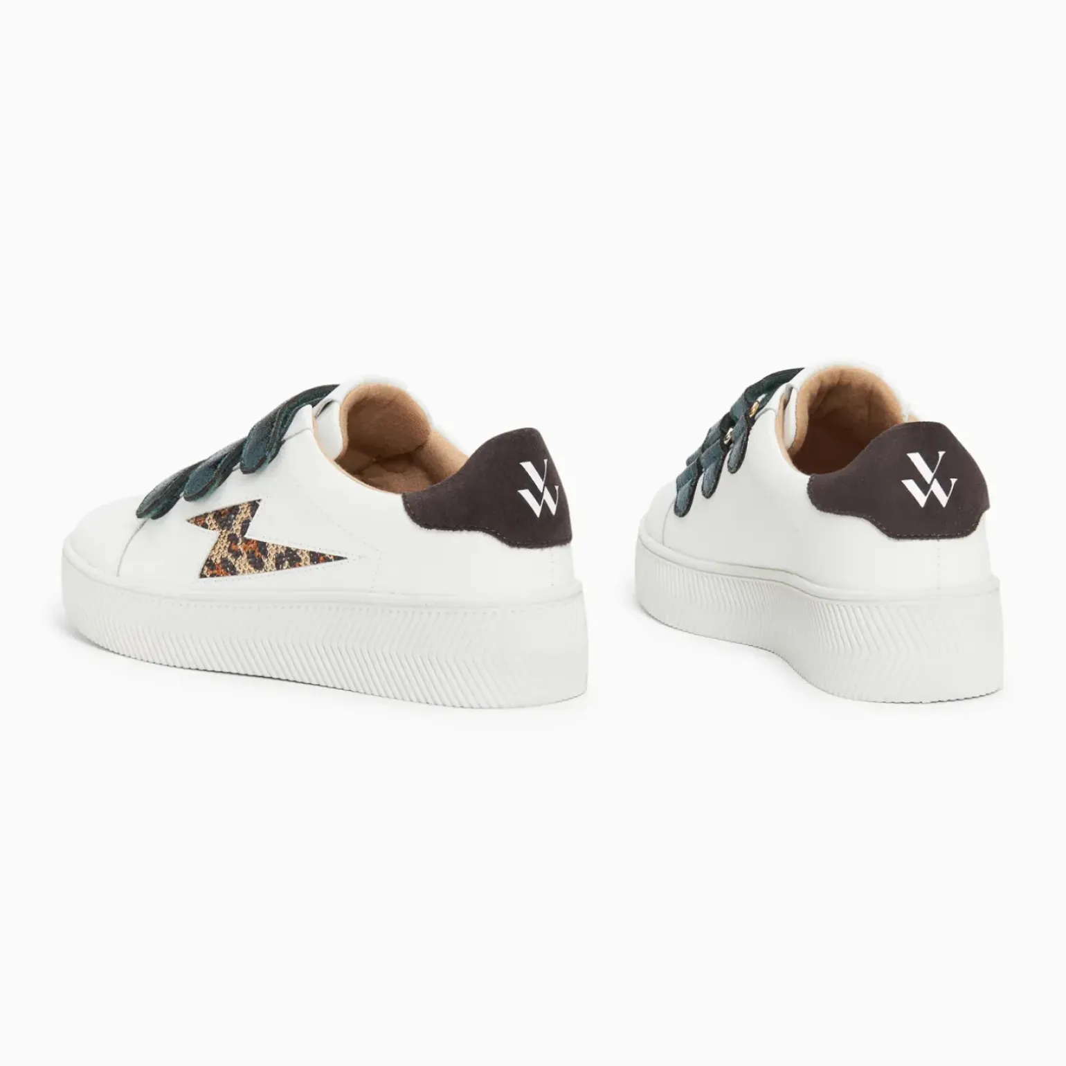 Baskets éclair Andréa blanc et léopard à scratchs verts