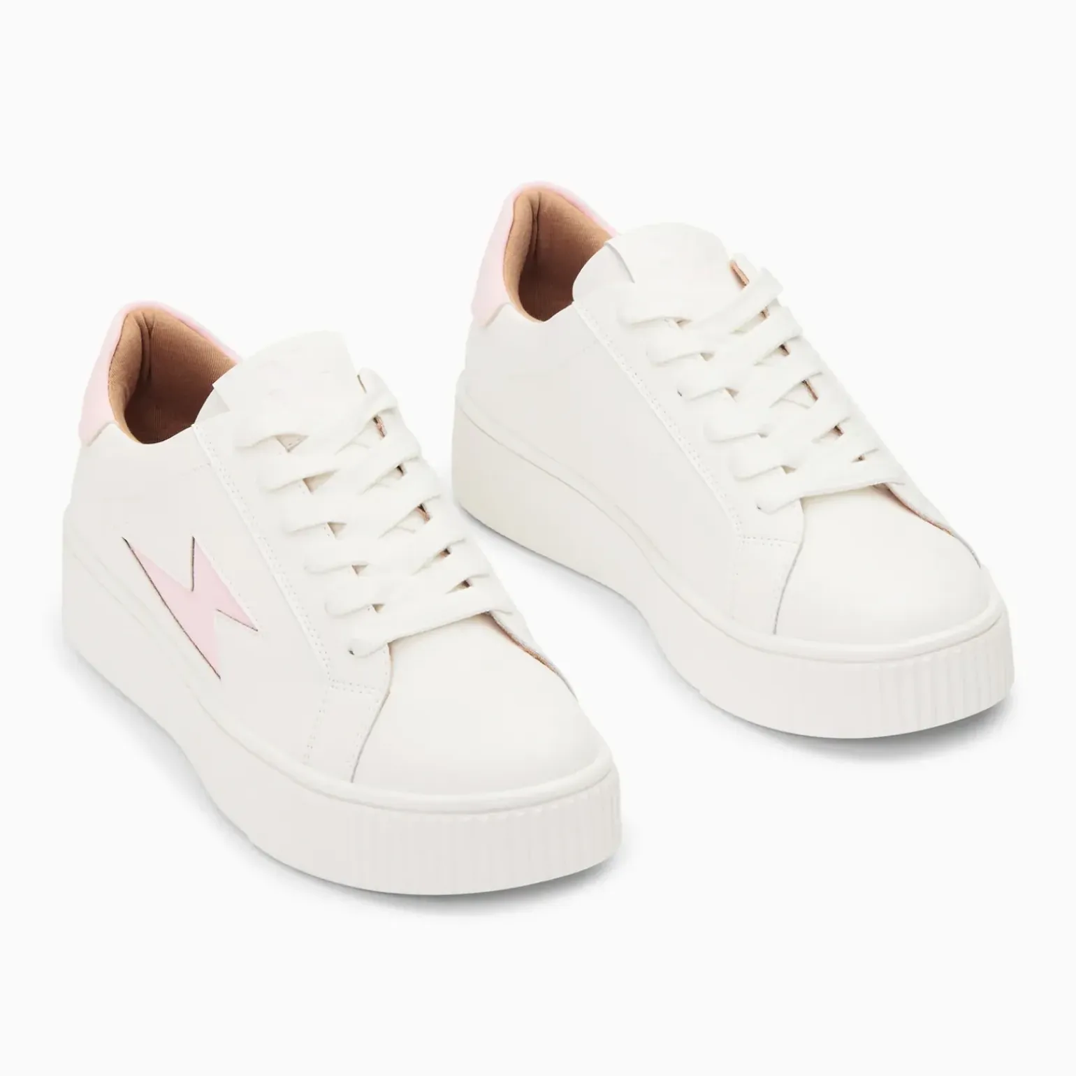 Baskets éclair Angie blanc et rose à lacets