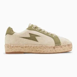 Baskets éclair April beige et kaki à semelle espadrille