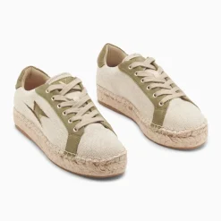 Baskets éclair April beige et kaki à semelle espadrille