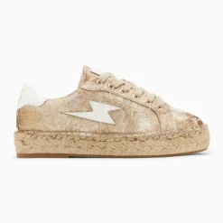 Baskets éclair April or et blanc à semelle espadrille