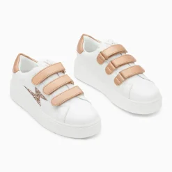 Baskets éclair Bonnie blanc et rose gold à scratchs