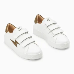 Baskets éclair Camelia blanc et kaki à scratchs