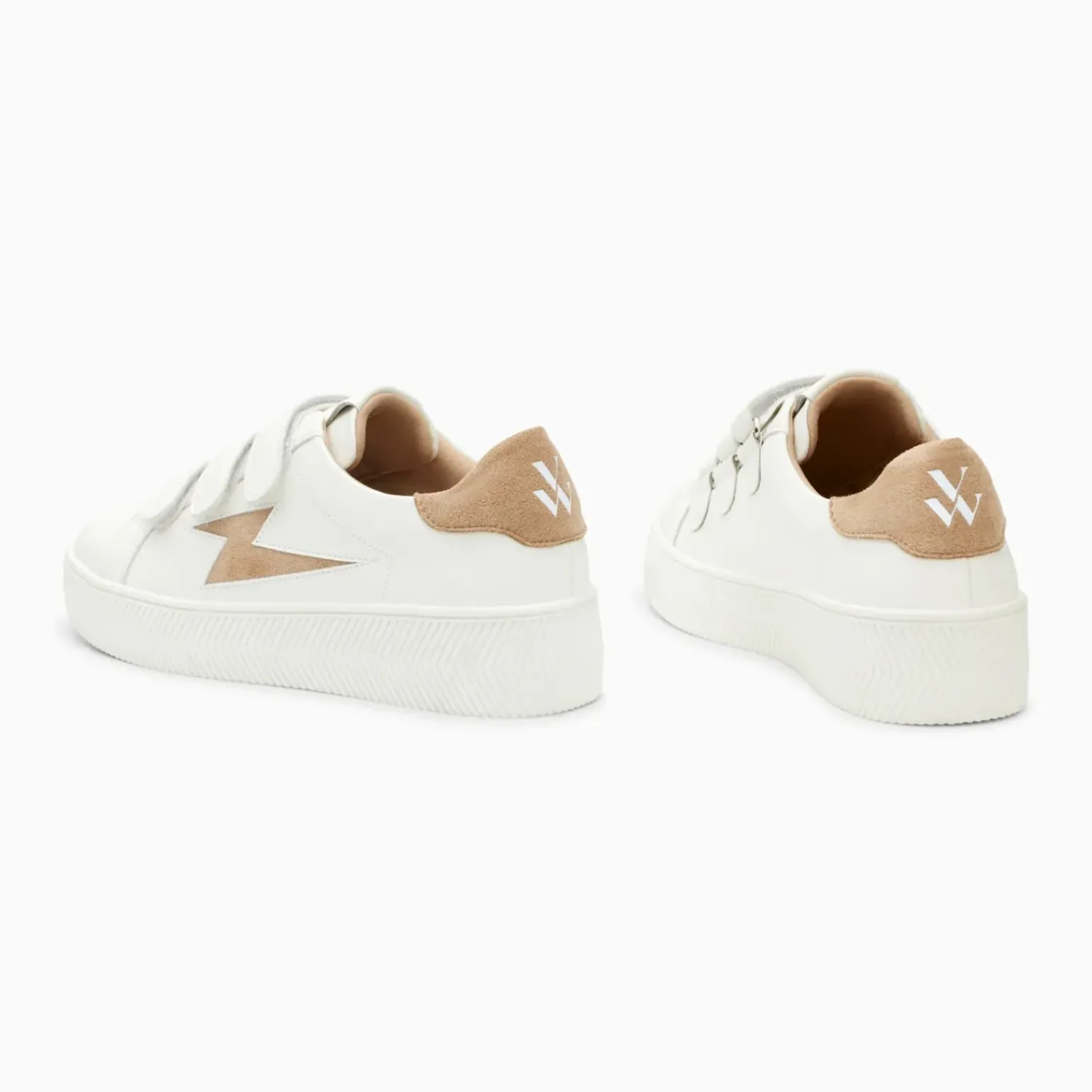 Baskets éclair Camelia blanc et beige à scratchs