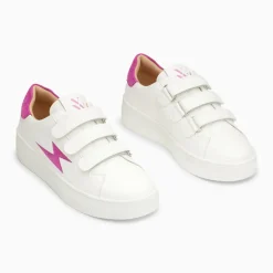 Baskets éclair Camelia blanc et magenta à scratchs