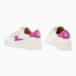 Baskets éclair Camelia blanc et magenta à scratchs