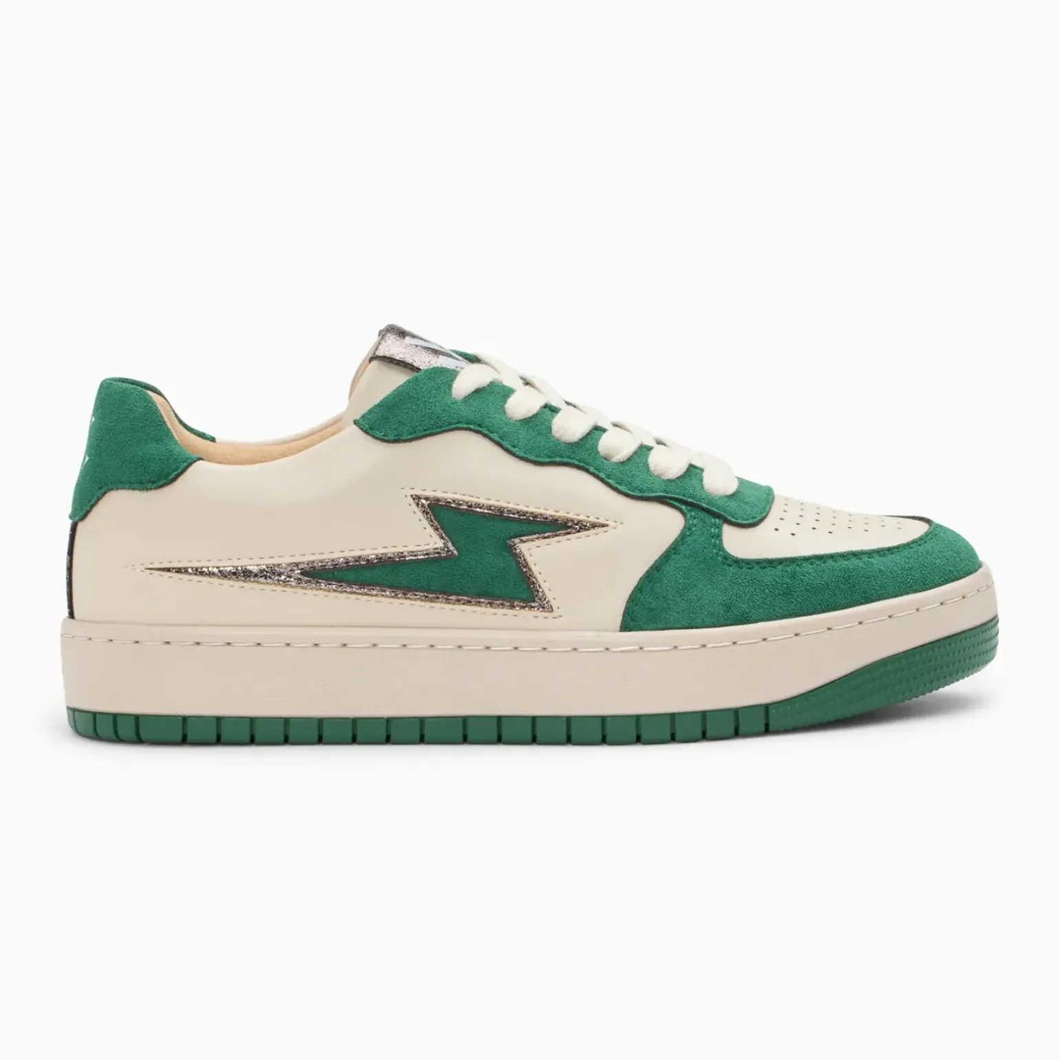 Baskets éclair Celestine beige et vert à lacets