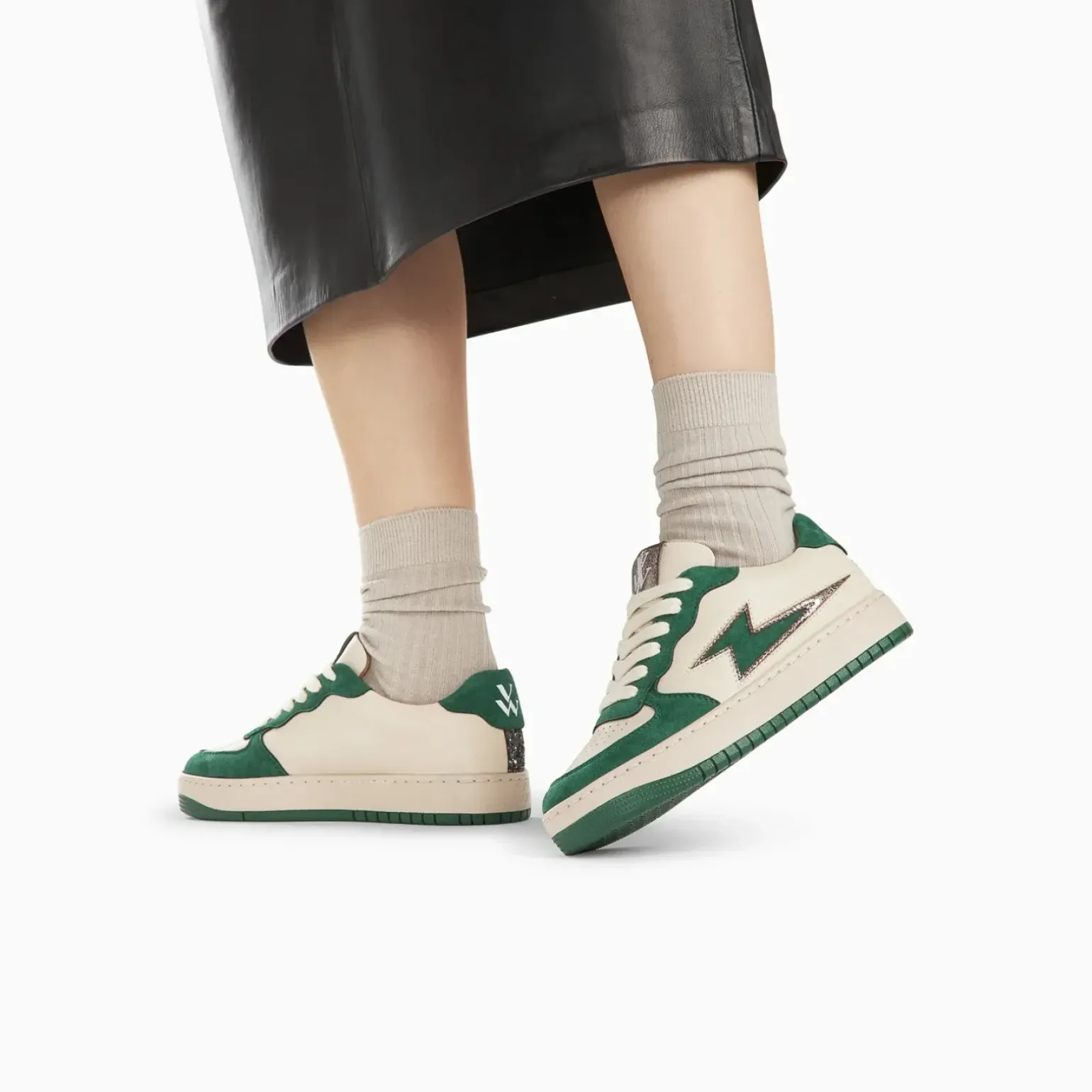 Baskets éclair Celestine beige et vert à lacets