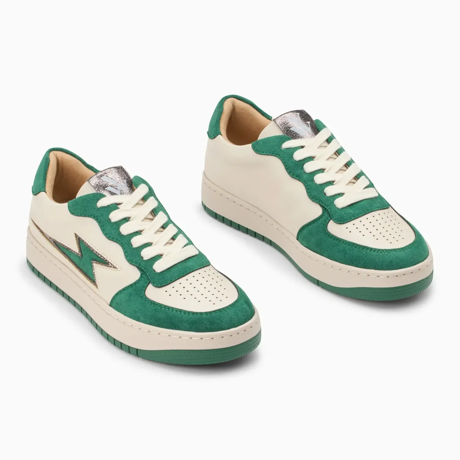 Baskets éclair Celestine beige et vert à lacets