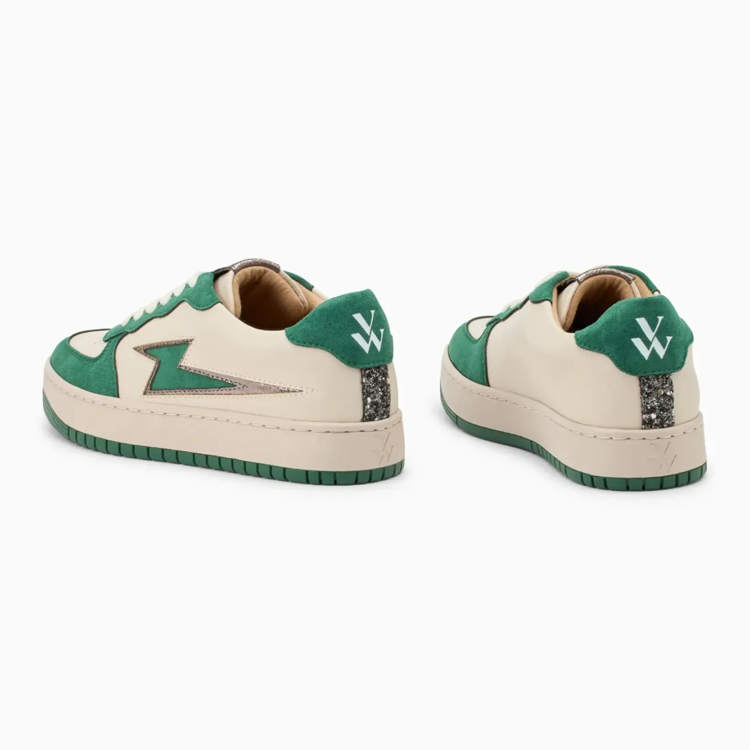 Baskets éclair Celestine beige et vert à lacets