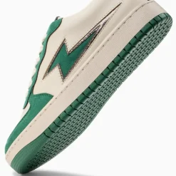 Baskets éclair Celestine beige et vert à lacets