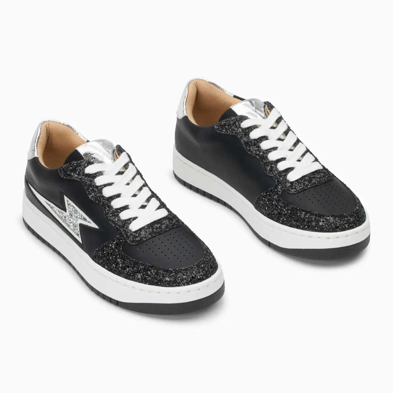 Baskets éclair Celestine noir et argent à lacets