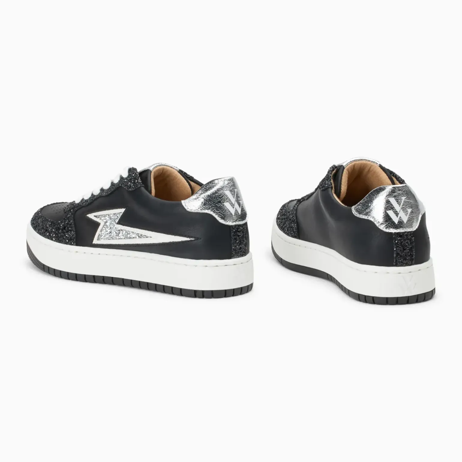 Baskets éclair Celestine noir et argent à lacets
