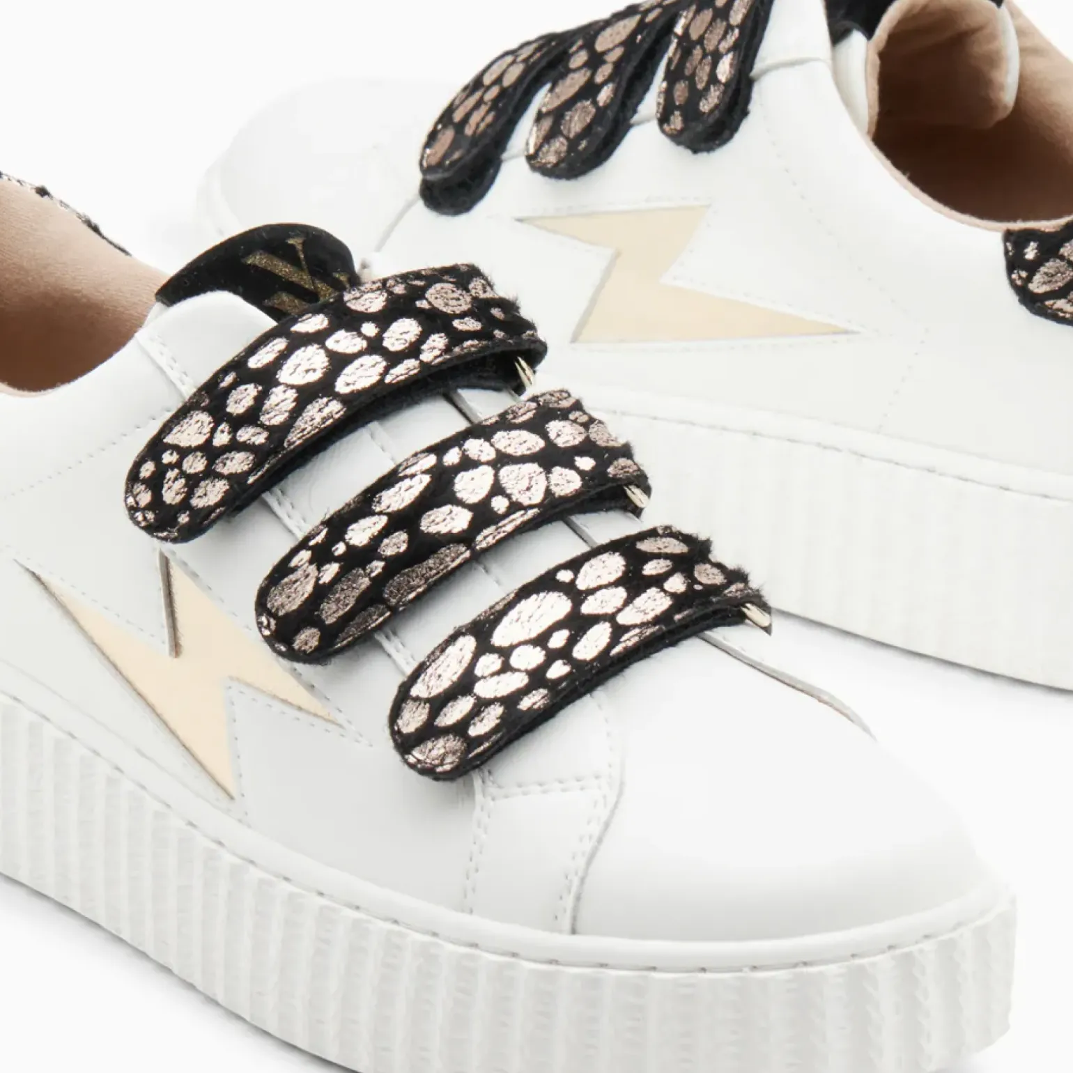 Baskets éclair Daisy blanc et or à scratchs léopard