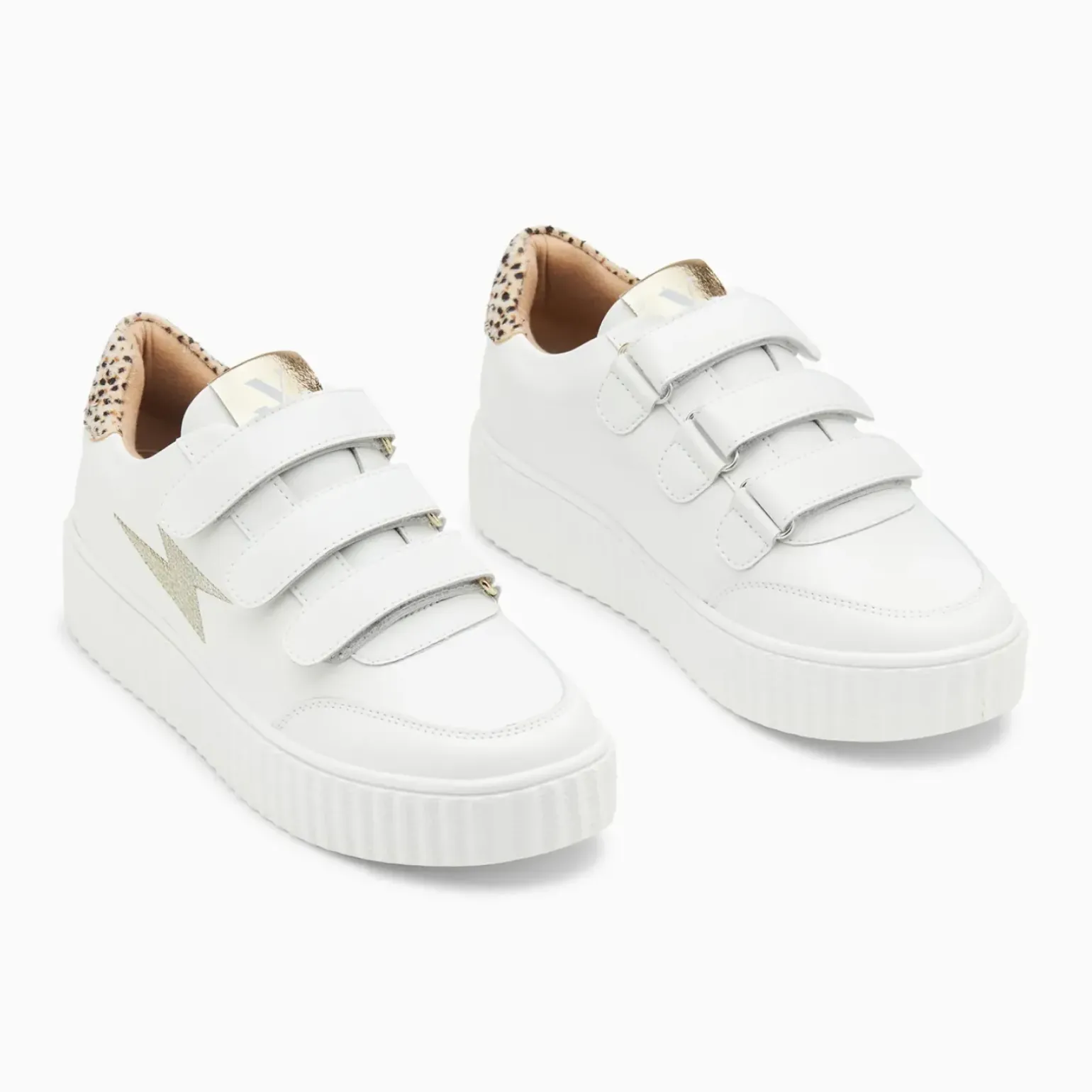 Baskets éclair Damia blanc et léopard à scratchs