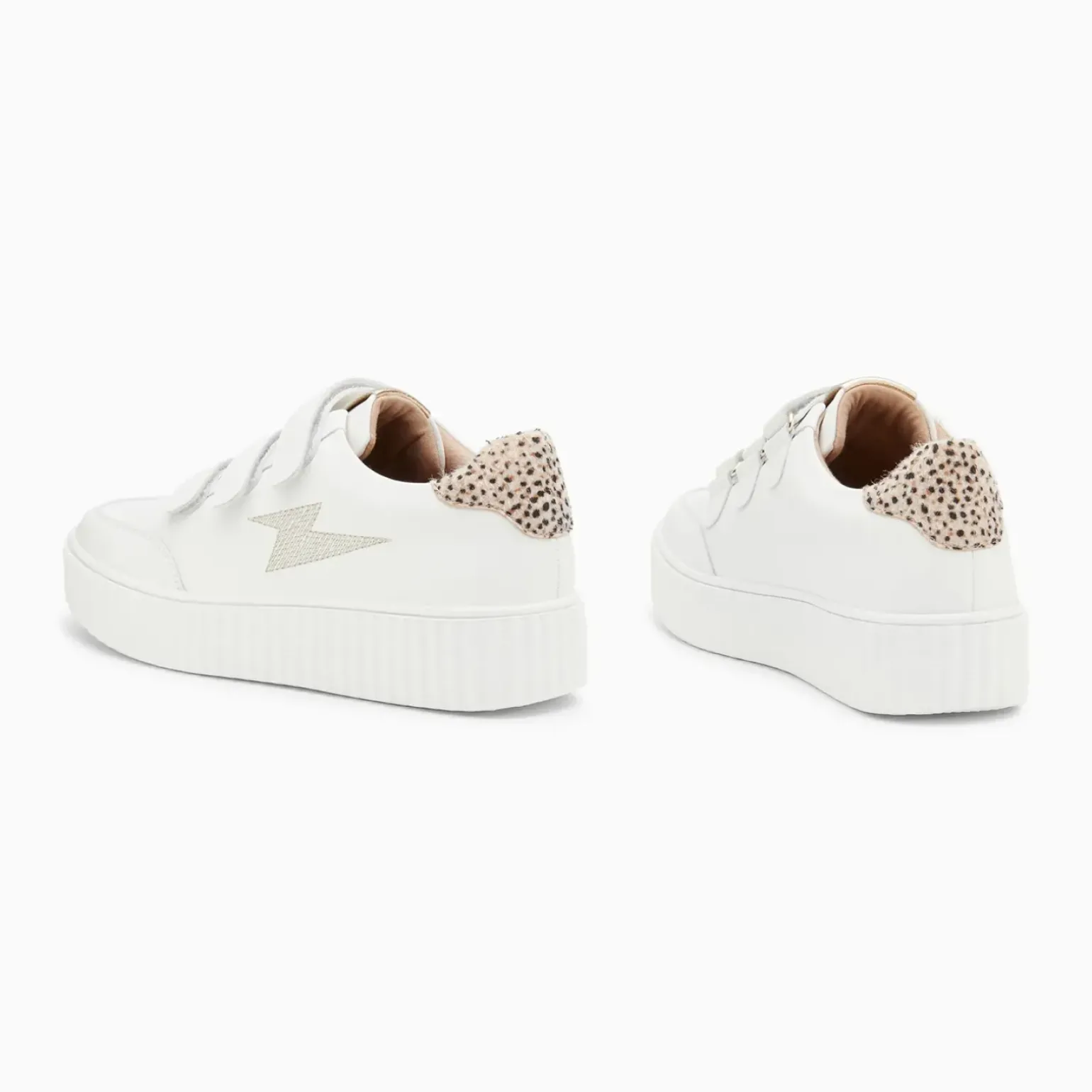 Baskets éclair Damia blanc et léopard à scratchs