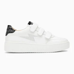 Baskets éclair Damia blanc et noir imprimé zèbre à scratchs
