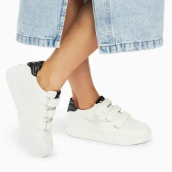 Baskets éclair Damia blanc et noir imprimé zèbre à scratchs