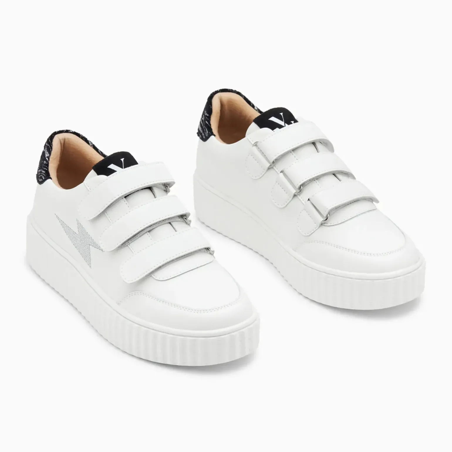 Baskets éclair Damia blanc et noir imprimé zèbre à scratchs