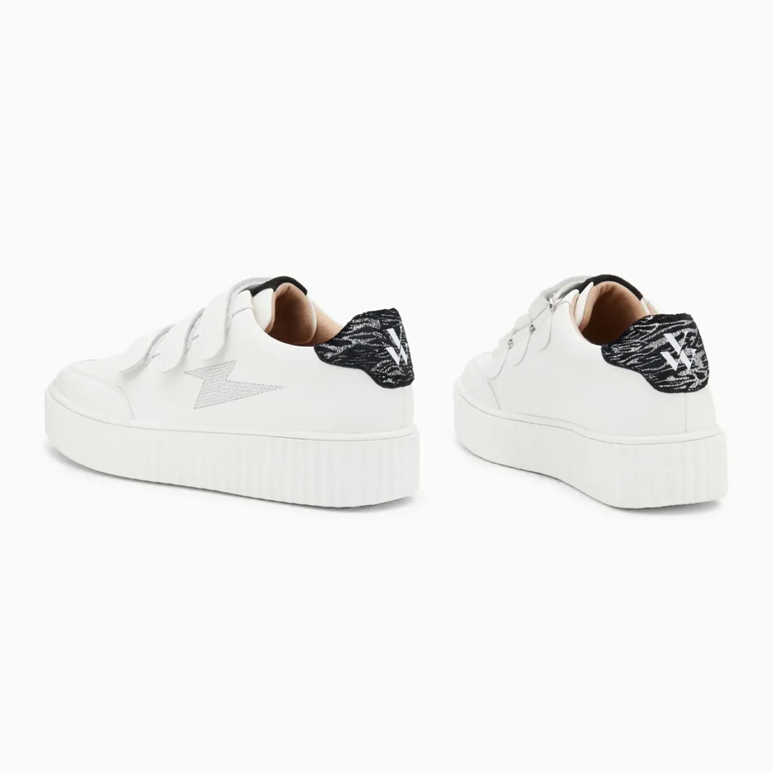 Baskets éclair Damia blanc et noir imprimé zèbre à scratchs