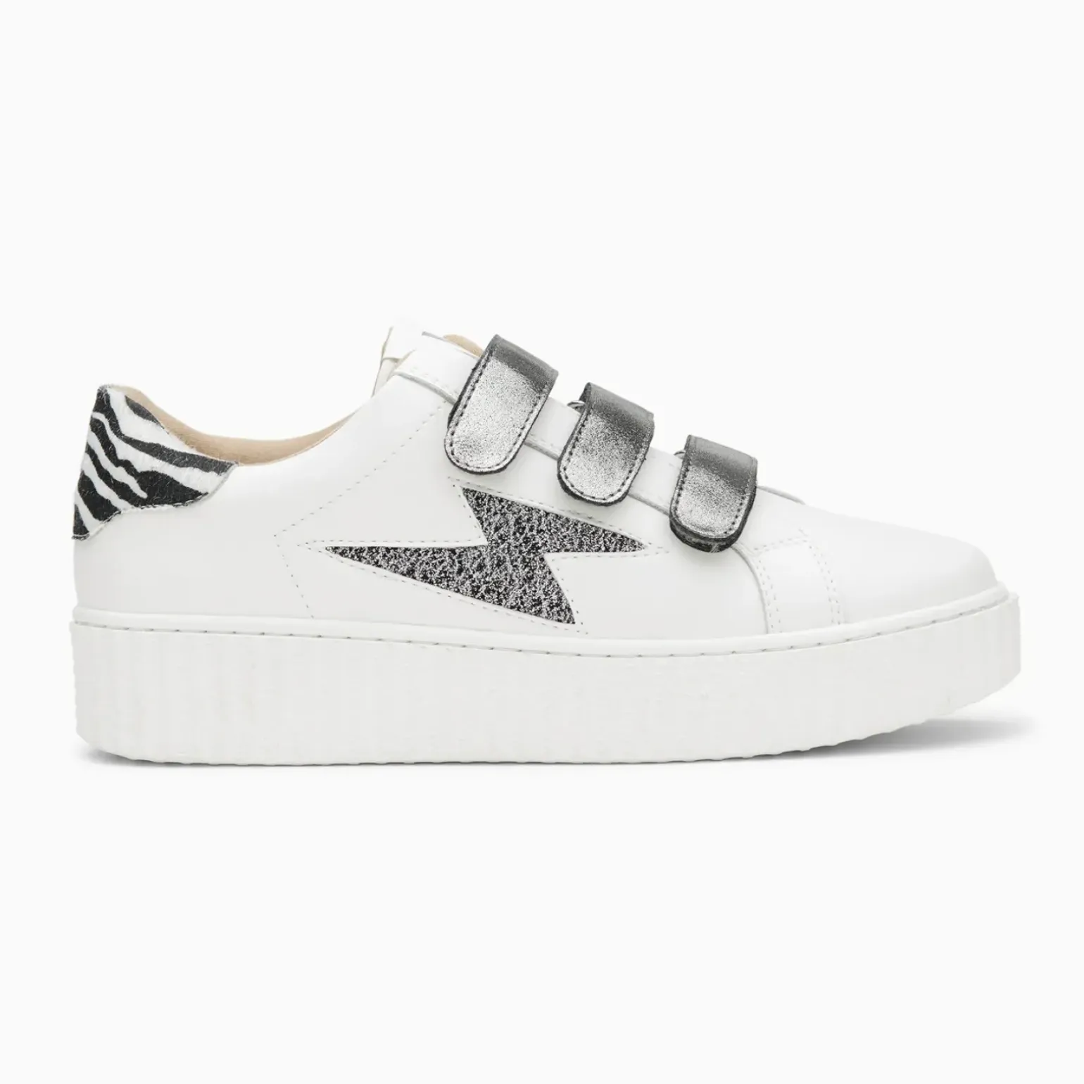 Baskets éclair Darine blanc et zèbre à scratchs anthracite