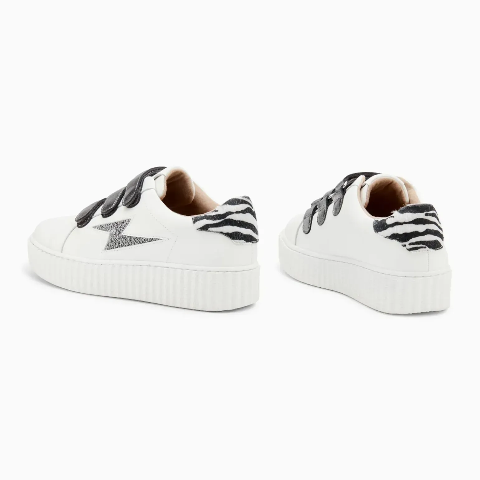 Baskets éclair Darine blanc et zèbre à scratchs anthracite