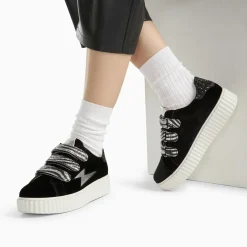 Baskets éclair Dorianne noir et argent à scratchs zèbre