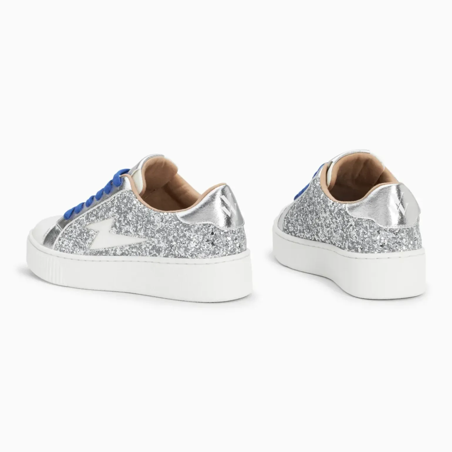 Baskets éclair Elise argent pailleté à lacets