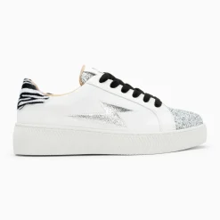 Baskets éclair Ellen blanc et argent à lacets