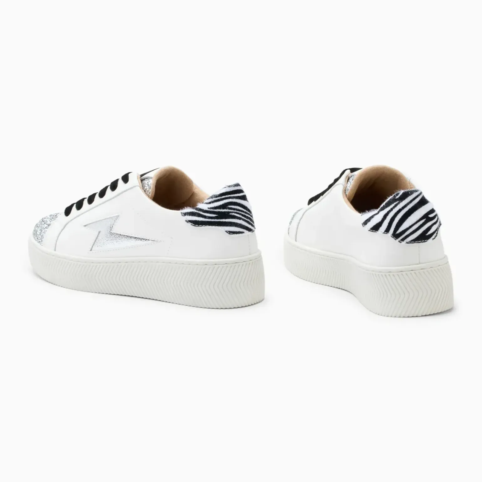 Baskets éclair Ellen blanc et argent à lacets