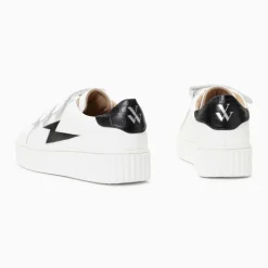 Baskets éclair Elsa blanc et noir croco à scratchs