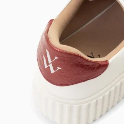 Baskets éclair Eva blanc et bordeaux serpent à scratchs