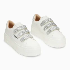 Baskets éclair Eve blanc et argent à plateforme