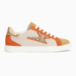 Baskets éclair Gaëlle beige et orange à lacets