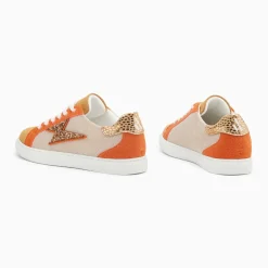 Baskets éclair Gaëlle beige et orange à lacets