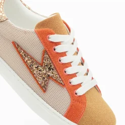 Baskets éclair Gaëlle beige et orange à lacets