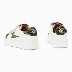 Baskets éclair Ingrid blanc et kaki imprimé zèbre à scratchs